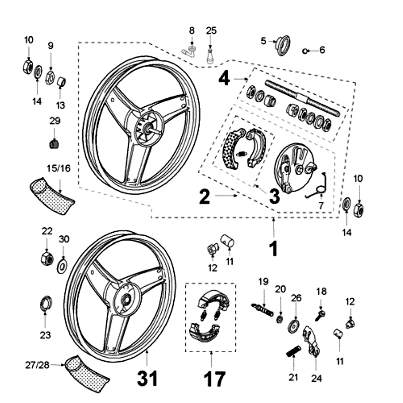 Voorwiel Grimeca Peugeot Fox rood
