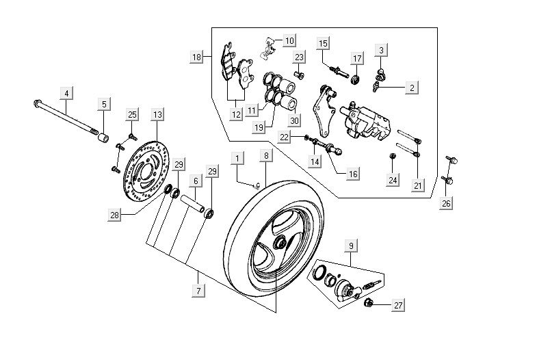 Voorwiel Kymco Super9 50 2-takt LC oud model matzwart-rood