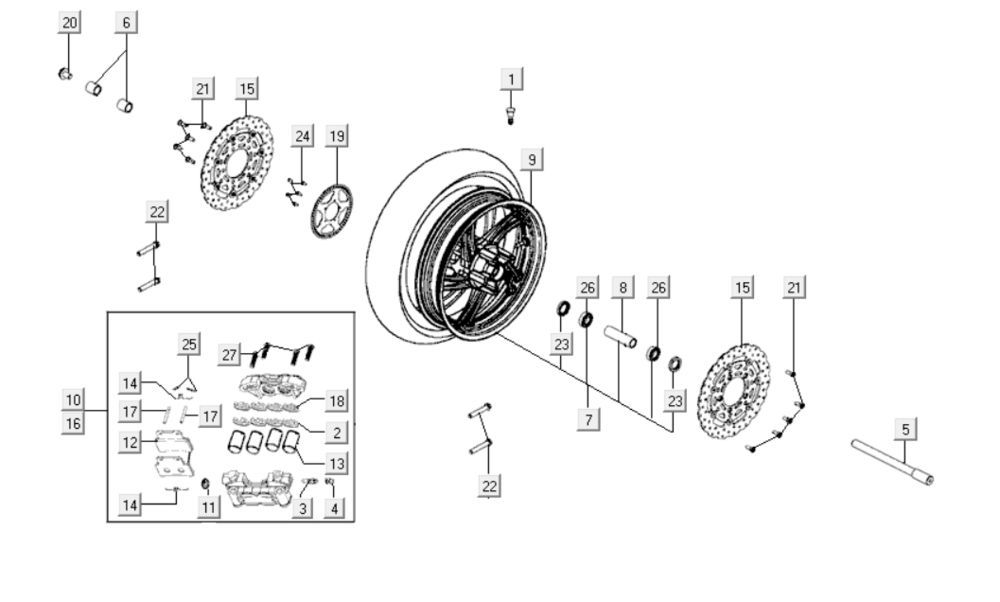 Voorwiel Kymco Xciting 400i Geel