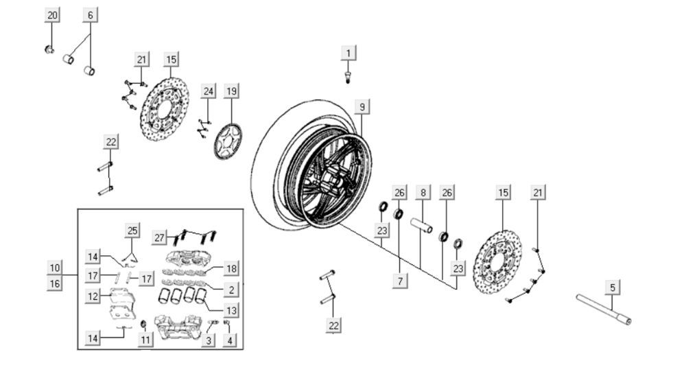 Voorwiel Kymco Xciting 400i matzwart