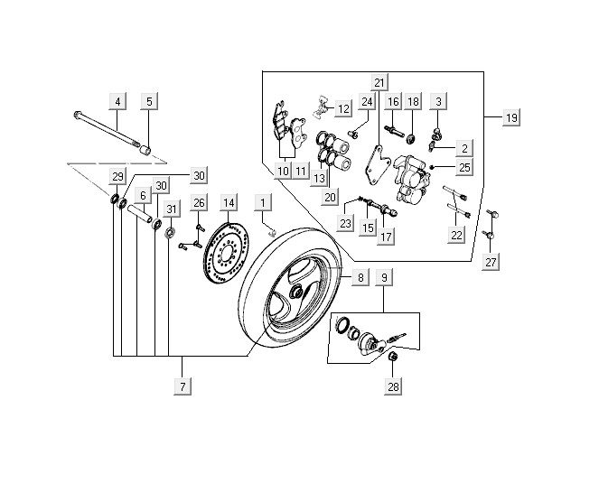 Voorwiel Kymco Yup 50 2-takt AC zwart glans