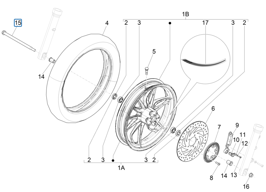 Voorwiel Piaggio Medley 150 IE ABS Euro 4 2016-2020
