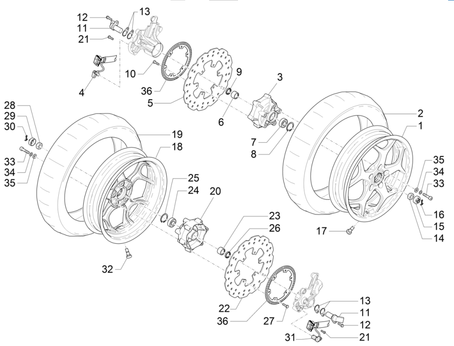 Voorwiel Piaggio MP3 350 Maxi Sport ABS Euro 4 2018-2020
