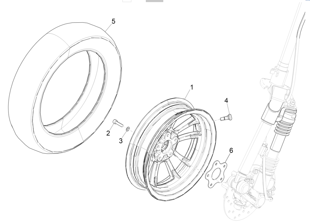 Voorwiel Vespa Elettrica 45KM/H Euro 5 2021