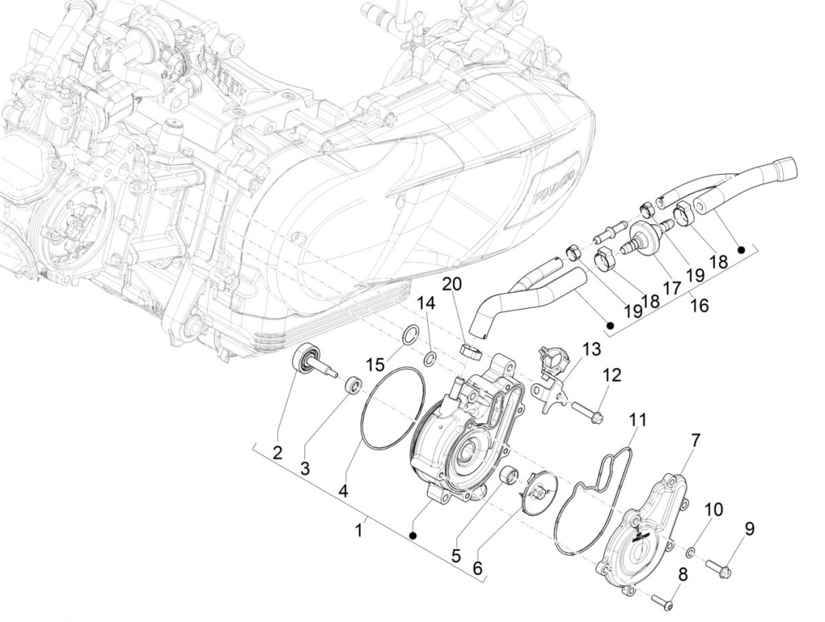 Waterpomp Vespa GTS 125 IE ABS Euro 4 2016-2018