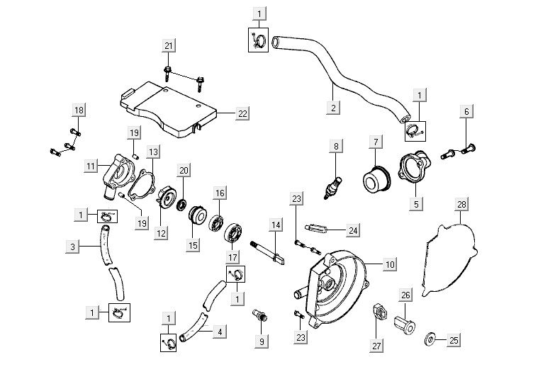 Waterpomp Kymco Super9 50 2-takt LC oud model matzwart-geel