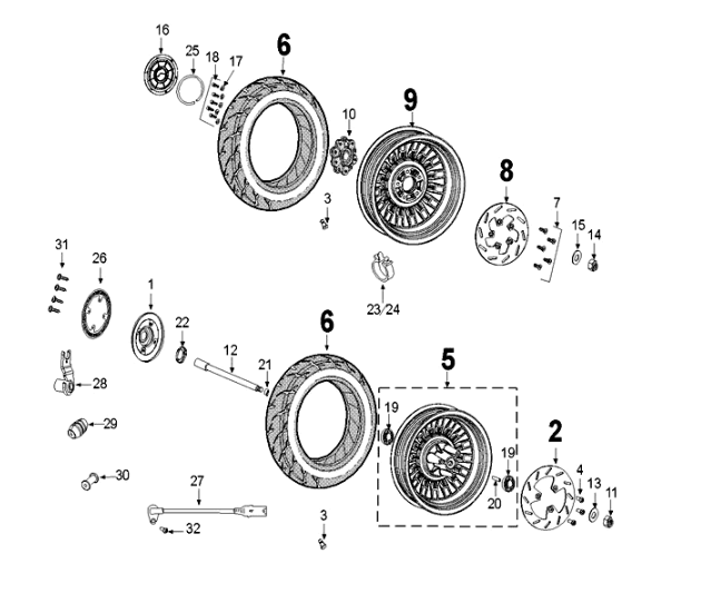 Wheels Peugeot Django 125 EFI E4 2018-2020
