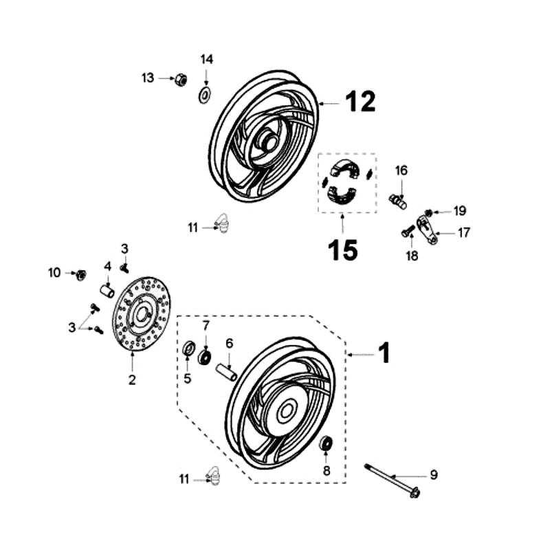 Voorwiel - Achterwiel - Remschijf - Remschoenen D160 Peugeot V-Clic 50 4-takt AC Wit