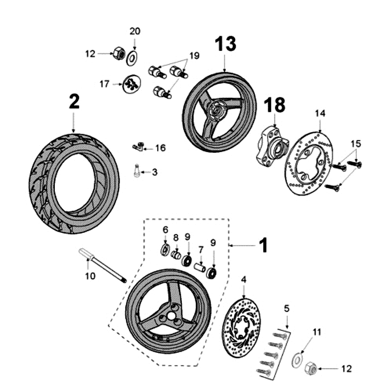 Voorwiel - Achterwiel Peugeot Jet Force 50 2-takt LC zwart