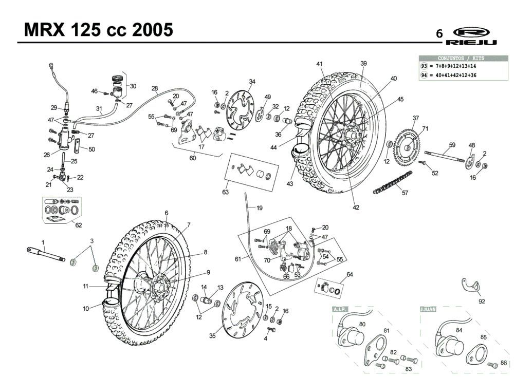 Voorwiel - Achterwiel Rieju MRX 125 blauw 2005 4-takt