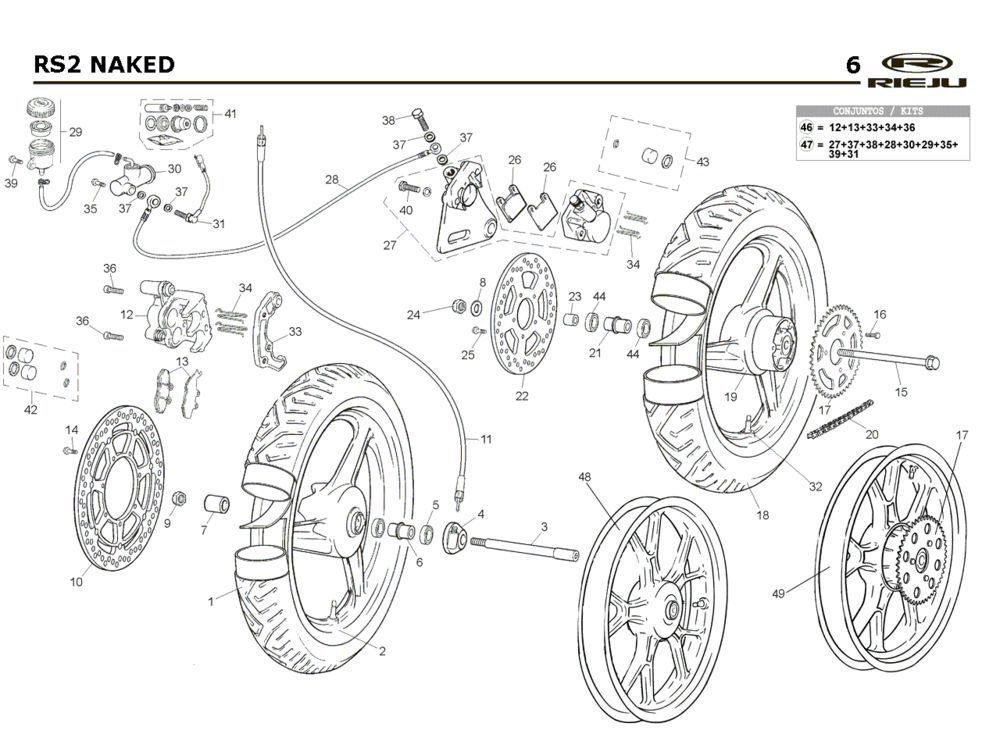 Wielen Rieju Rs2 Naked zwart 2009 2-takt