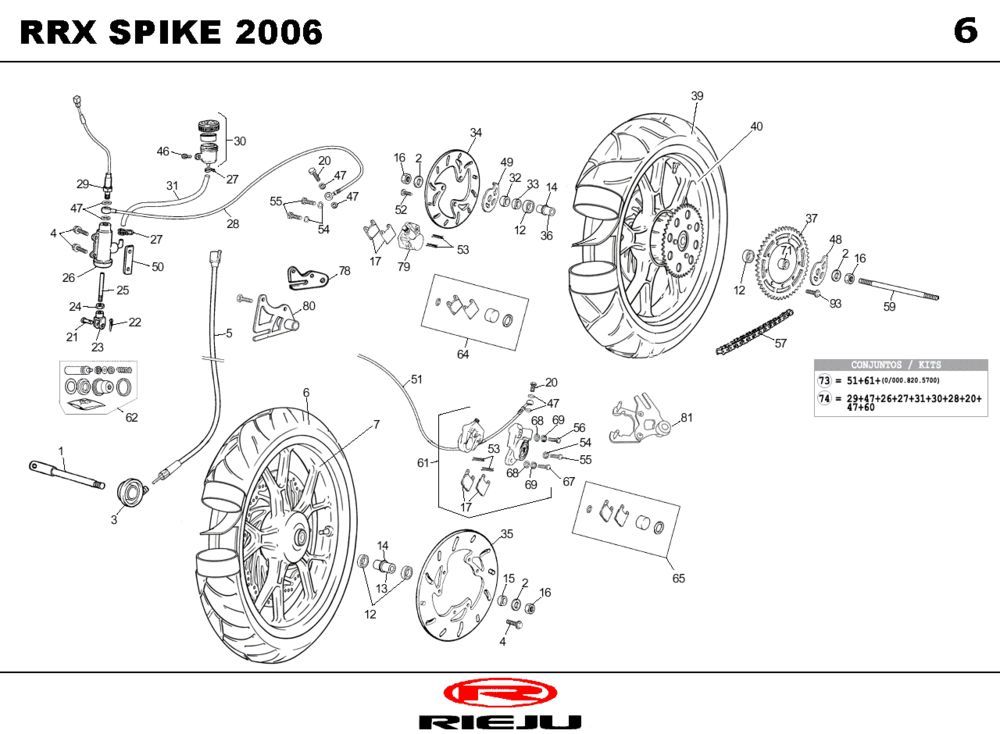 Voorwiel - Achterwiel Rieju Spike-x rood 2008 2-takt