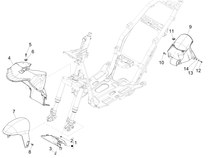 Voorspatbord - Spatschermen Piaggio NRG Power DD 50 2-takt LC 2007-2017 technisch grijs 742/B