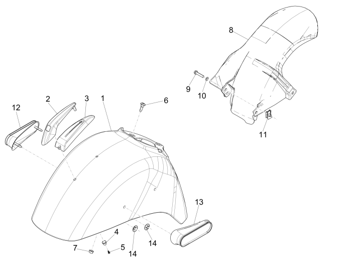 Voorspatbord - Spatschermen Vespa GTS 300 ie 2008-2016 (met en zonder ABS) titanium grijs 707/C