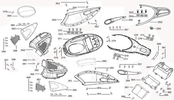 Motorschermen - Helmbak - Achterdrager China Joy / Legend titanium