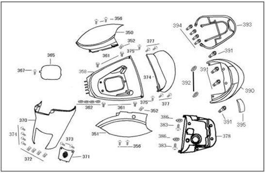 Motorschermen - Helmbak - Achterdrager China Zip zwart