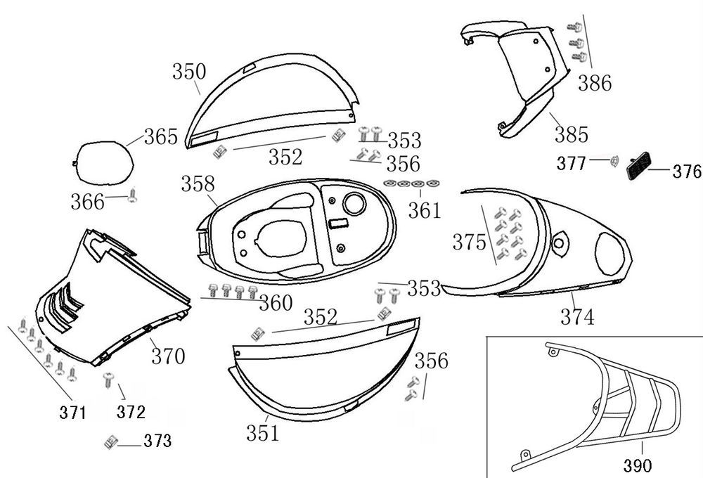 Motorschermen - Helmbak - Achterdrager Edwards Tomorrow Riva II zwart