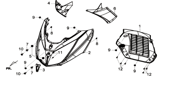 Voorplaat/ knipperlichten/ binnenbeenschild Sym Joymax 125I ABS Zilver (S-7S)