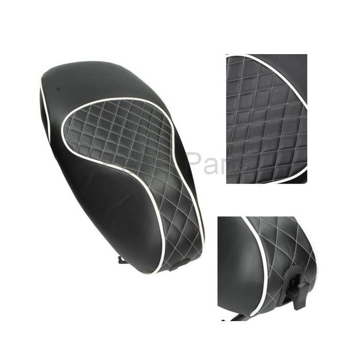 Zadelhoes buddydek Vespa Primavera Sprint Chesterfield zwart met witte bies