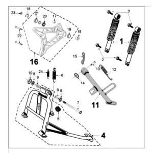 Achtertelescoop en standaard Peugeot Tweet 125 E3 2010-2013