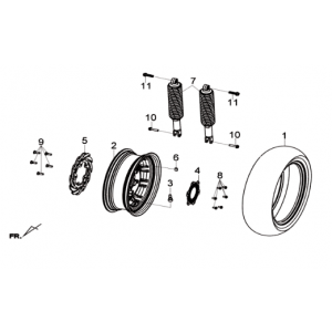 Achterwiel/ achtertelescoop Sym Joymax 300I ABS E3 2014-2016