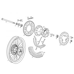Achterwiel - Remschoenen Derbi Senda R oud model