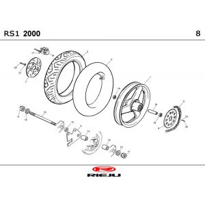 Achterwiel - Remschijf - Achtertandwiel Rieju Rs1 geel- grijs 2001 2-takt