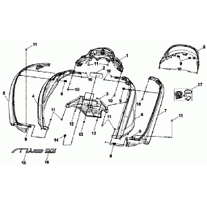 Motorschermen - Achterlicht - Achterspatbord Sym Mio 50i (BU-280S S-481S) Blue Gold