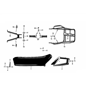 Zadel - Middenstandaard - Voetsteunen- Achterdrager Zundapp KS 50 530-011, 012, 014, 500