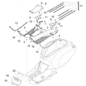 Centrale bedekking - Voetensteun Vespa Sprint 4-takt 3V (euro4 injectie IGET) White fushion 544