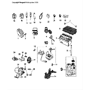 Elektrische delen - Bendix - Startmotor - Accu Peugeot Speedfight 4 50 2-takt LC zwartblauw
