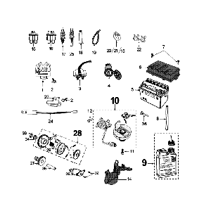Elektrische delen - Bendix - Startmotor - Accu Peugeot Speedfight 4 50 4-takt AC Roodzwart