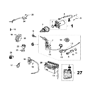 Elektrische delen - Bendix - Startmotor - Accu Peugeot V-Clic 50 4-takt AC Zilvergrijs