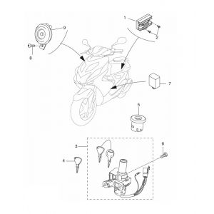 Contactslot - Spanningsregelaar - Claxon Yamaha Aerox 4-takt 2014