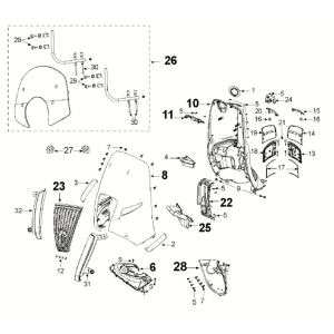 Fairing front Peugeot Django 4-takt E5 Milky White/ Dragon Red (G9)