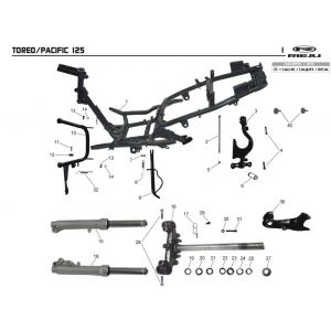 Frame- Voorvork Rieju Pacific 125 grijs 2-takt