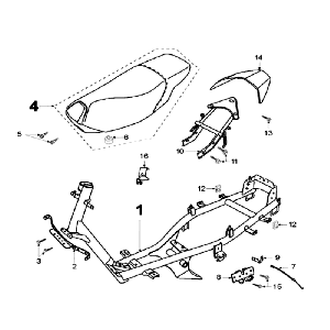 Frame - Zadel Peugeot Speedfight 2 50 2-takt LC zilver