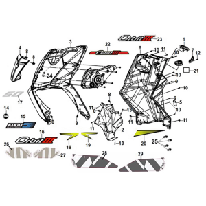 Front cover - front inner box Sym Orbit III 50 E5 Matt Black/ Fluorescent Yellow (BK-007U/Y-102C)