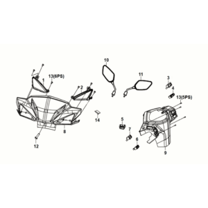 Handle pipe - handle cover Sym Orbit III 50 E5 Matt black/ Fluorescent Yellow (BK-007U/Y-102C)
