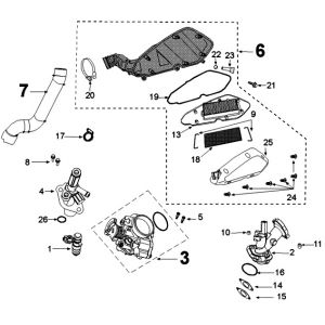 Gasklephuis - Injector - Inlaatspruitstuk - Luchtfilter Peugeot Kisbee/ Django origineel Euro 4 2018→ Injection system Peugeot Kisbee 4-takt E5