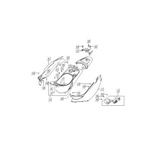 Kappen - Beplating achterzijde Kymco Super9 50 2-takt AC oud model matzwart geel