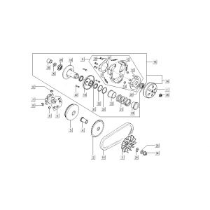 Koppeling - Variateur - V-snaar Kymco Super8 50 4-takt 2007-2009 Rood zwart