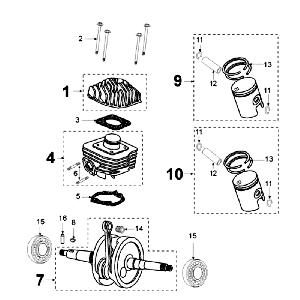 Krukas - Cilinder (aluminium) - Zuiger - Cilinderkop Pulsair Peugeot Ludix 12 zwart
