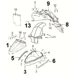 Mudguard Peugeot Django 4-takt E5 Milky White/ Dragon Red (G9)