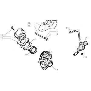 Carburateur - Oliepomp - Inlaatspruitstuk Beta Ark-k 50 2-takt AC zilver