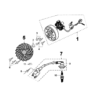 Ontsteking - Stator - Vliegwiel - Bobine - Bougie Peugeot Ludix 12 zwart