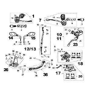 Remklauw - Remleiding - Remhendels - Spiegels  AJP Peugeot Speedfight 2 50 2-takt LC zilver