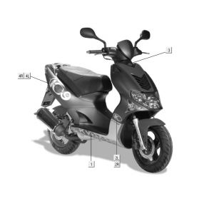 Emblemen - Stickers - Logo Kymco Super9 50 2-takt LC oud model matzwart-rood