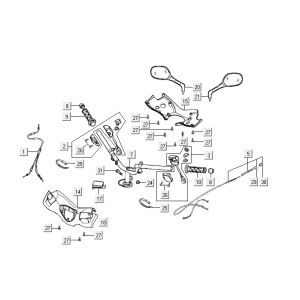 Stuur - Onderdelen stuur Kymco Super9 50 2-takt LC oud model matzwart-zilver