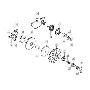 Variateur - Kickstarteras Kymco Vitality 50 2-takt AC pearl zilver